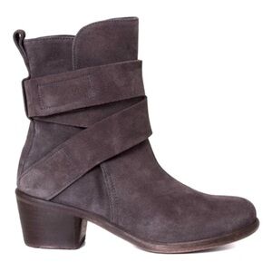P. Monjo Leather Ankle Boot Sybil Wrap-Around in Grey Suede Size 7